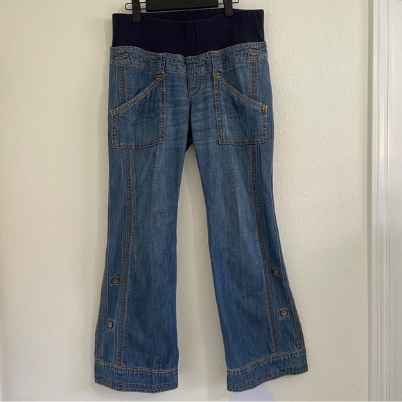 GAP Y2K Maternity size 8 Ankle Under Belly Denim Jeans with Button Accent - Picture 1 of 8